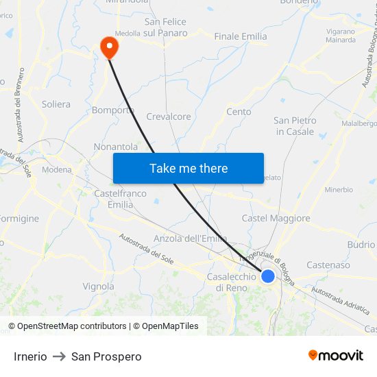 Irnerio to San Prospero map