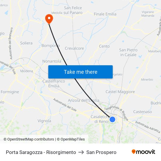 Porta Saragozza - Risorgimento to San Prospero map