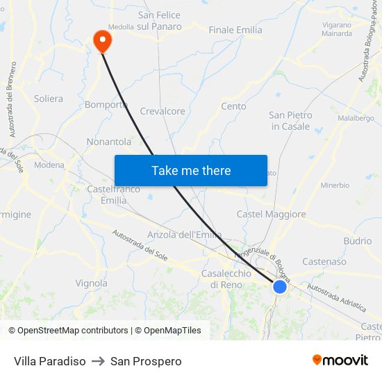 Villa Paradiso to San Prospero map