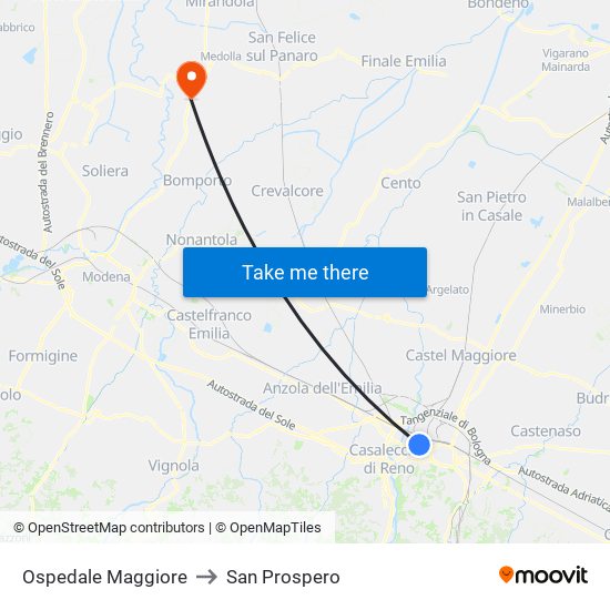 Ospedale Maggiore to San Prospero map