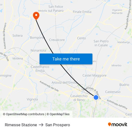 Rimesse Stazione to San Prospero map