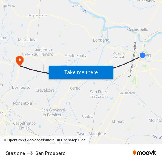 Stazione to San Prospero map