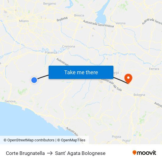 Corte Brugnatella to Sant' Agata Bolognese map