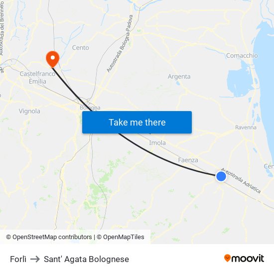 Forlì to Sant' Agata Bolognese map