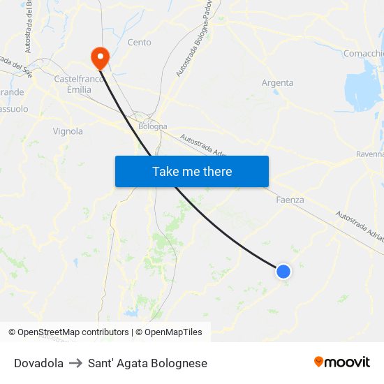 Dovadola to Sant' Agata Bolognese map