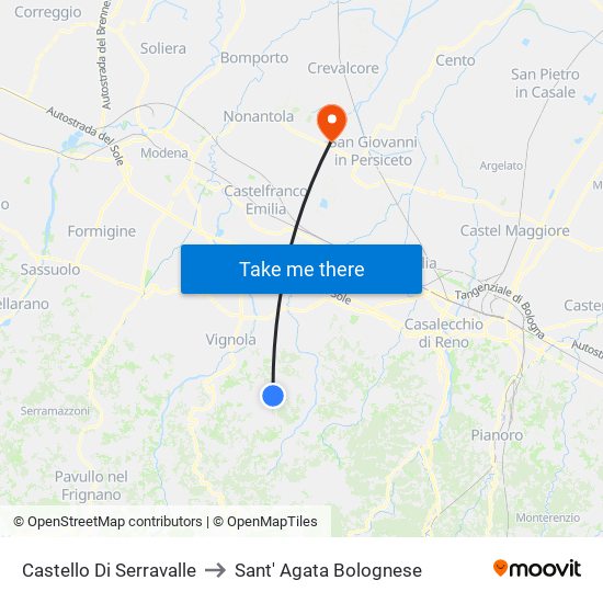 Castello Di Serravalle to Sant' Agata Bolognese map