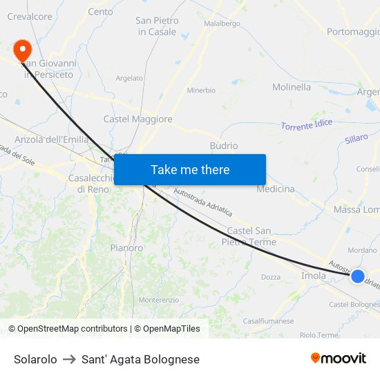 Solarolo to Sant' Agata Bolognese map