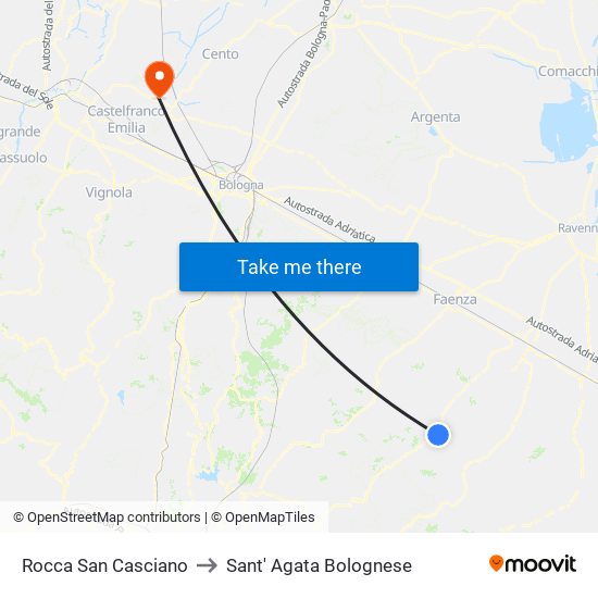 Rocca San Casciano to Sant' Agata Bolognese map