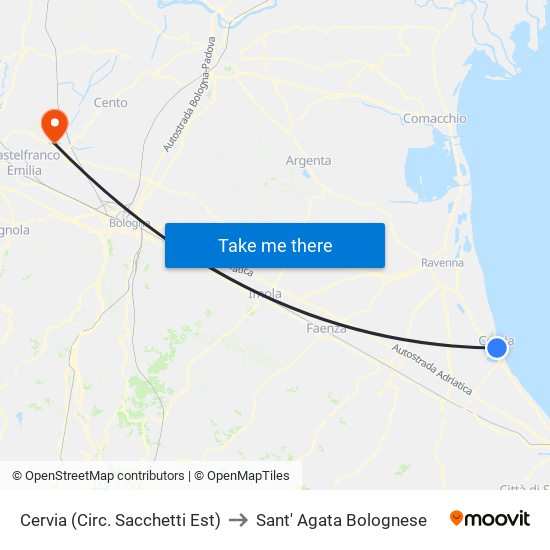 Cervia (Circ. Sacchetti Est) to Sant' Agata Bolognese map