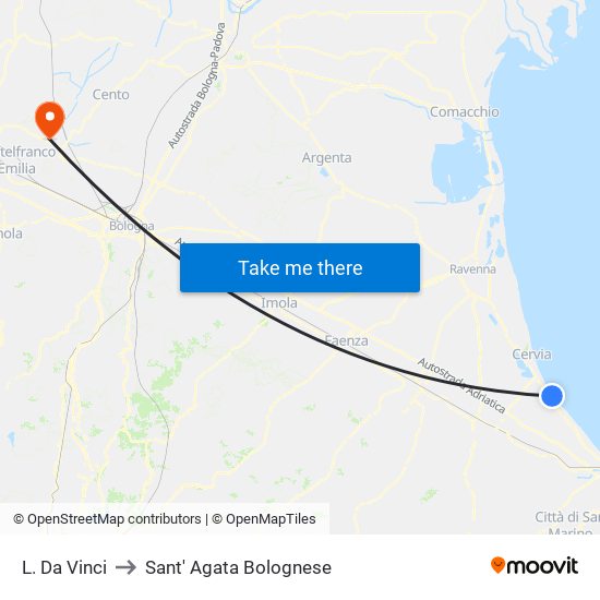 L. Da Vinci to Sant' Agata Bolognese map