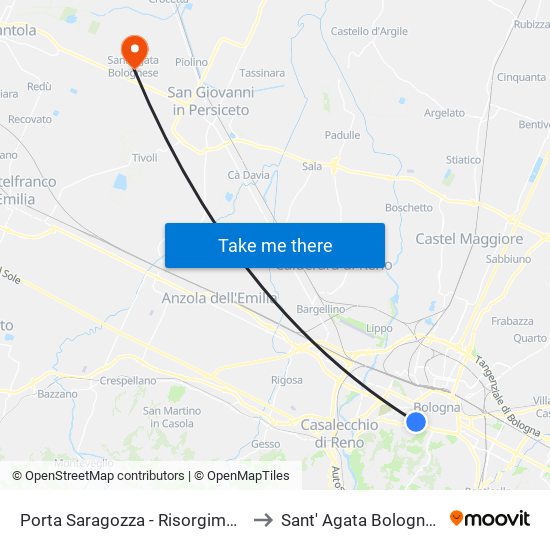 Porta Saragozza - Risorgimento to Sant' Agata Bolognese map