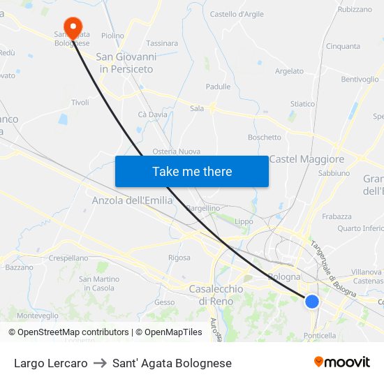 Largo Lercaro to Sant' Agata Bolognese map