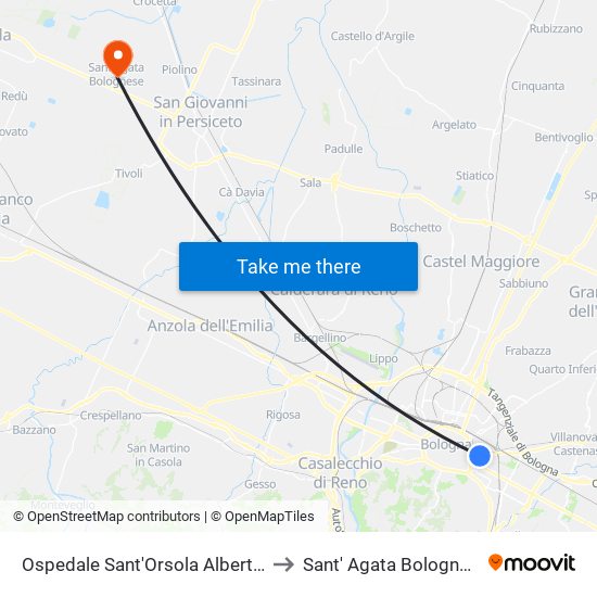 Ospedale Sant'Orsola Albertoni to Sant' Agata Bolognese map