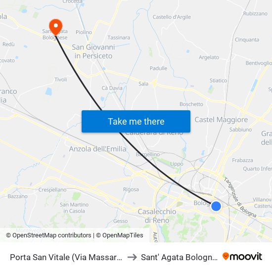 Porta San Vitale (Via Massarenti) to Sant' Agata Bolognese map