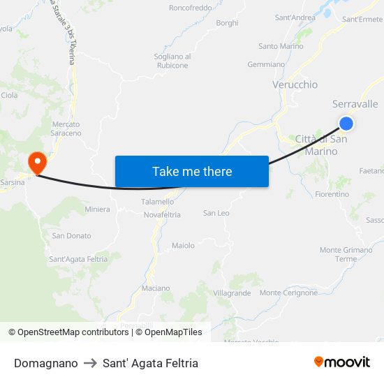 Domagnano to Sant' Agata Feltria map