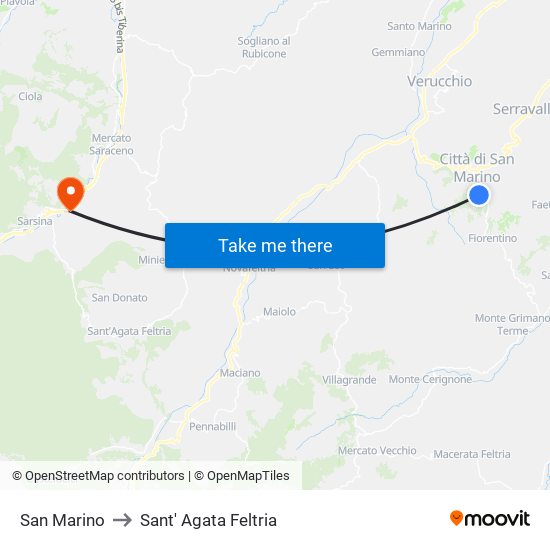 San Marino to Sant' Agata Feltria map