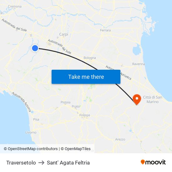 Traversetolo to Sant' Agata Feltria map