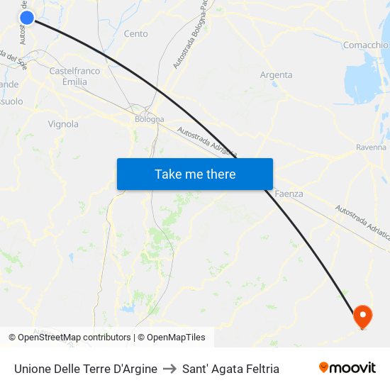 Unione Delle Terre D'Argine to Sant' Agata Feltria map