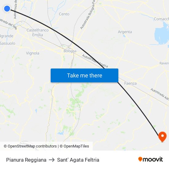 Pianura Reggiana to Sant' Agata Feltria map
