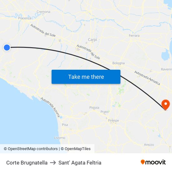 Corte Brugnatella to Sant' Agata Feltria map