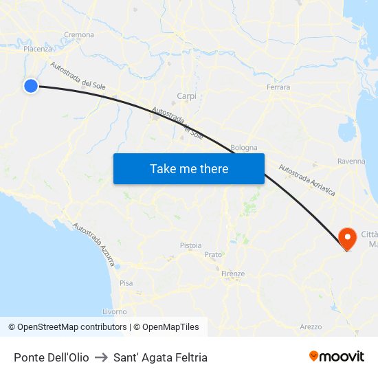 Ponte Dell'Olio to Sant' Agata Feltria map