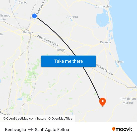 Bentivoglio to Sant' Agata Feltria map