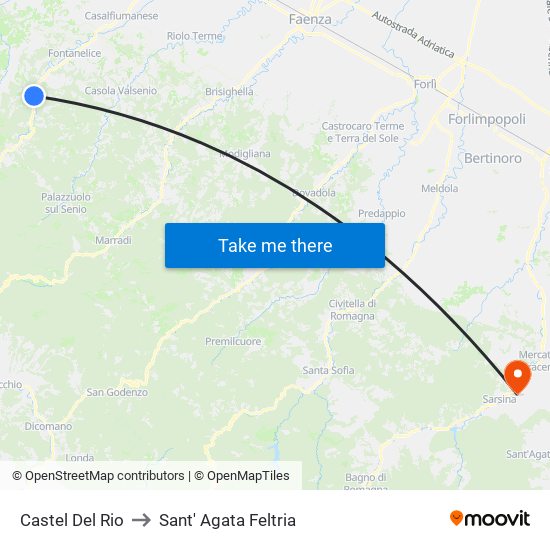 Castel Del Rio to Sant' Agata Feltria map