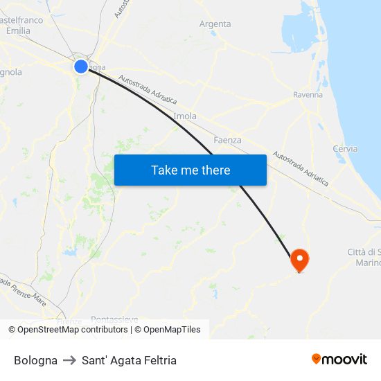 Bologna to Sant' Agata Feltria map