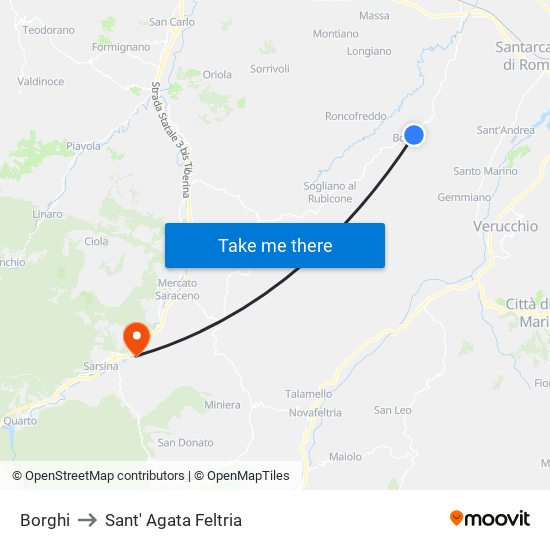 Borghi to Sant' Agata Feltria map