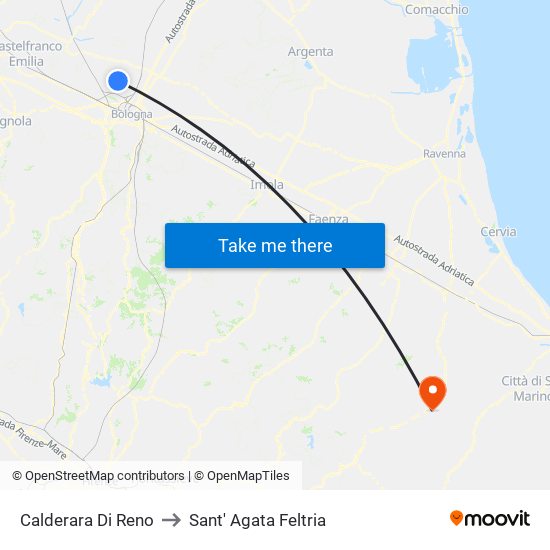 Calderara Di Reno to Sant' Agata Feltria map