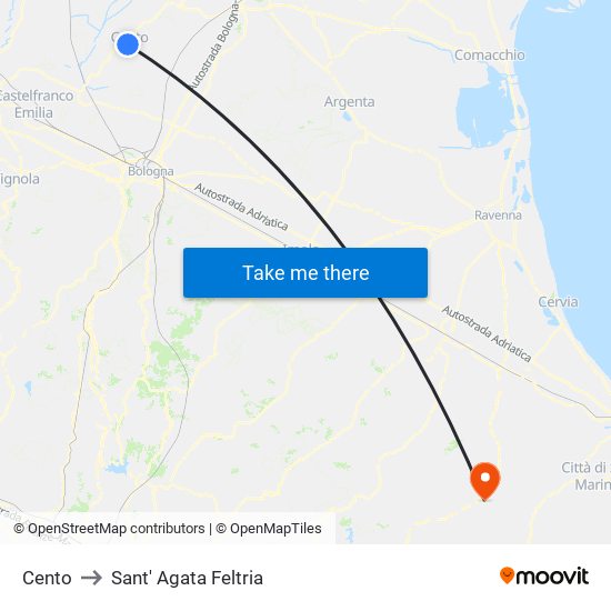 Cento to Sant' Agata Feltria map