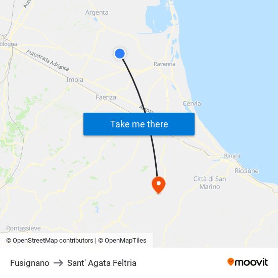 Fusignano to Sant' Agata Feltria map