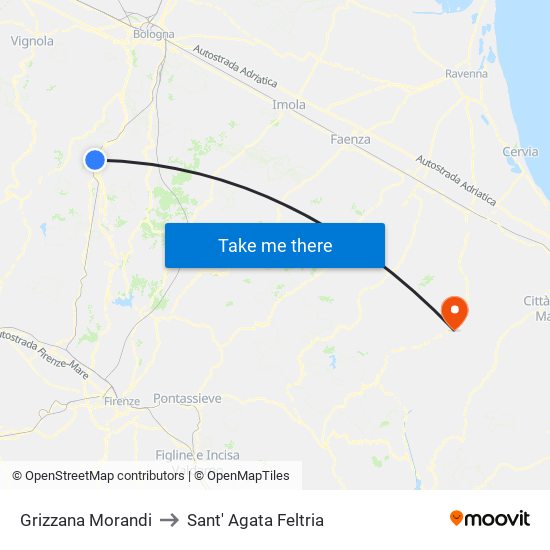 Grizzana Morandi to Sant' Agata Feltria map