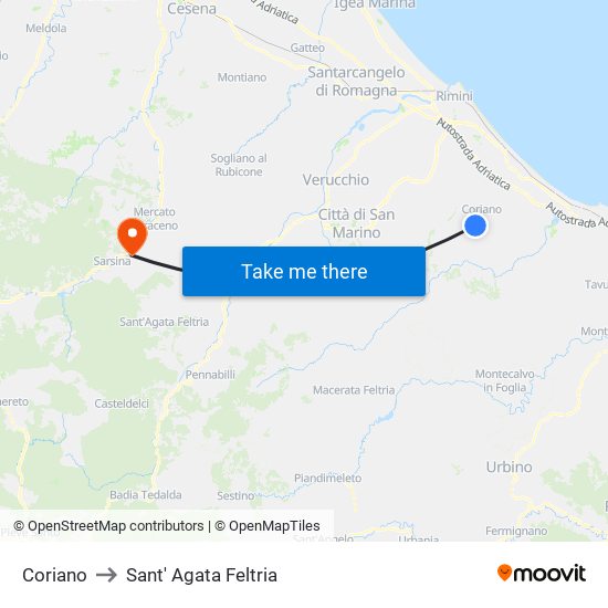 Coriano to Sant' Agata Feltria map