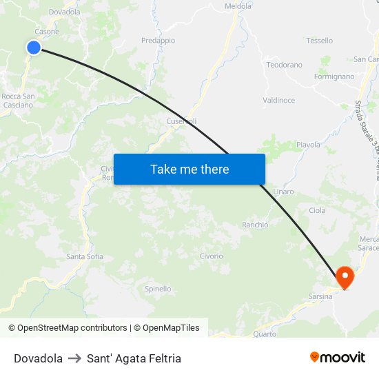 Dovadola to Sant' Agata Feltria map