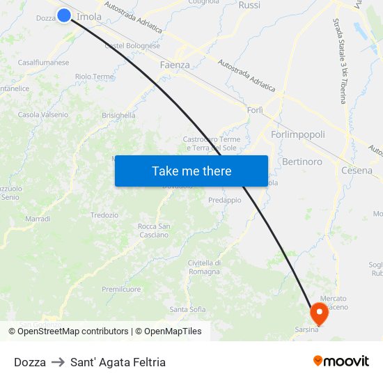 Dozza to Sant' Agata Feltria map