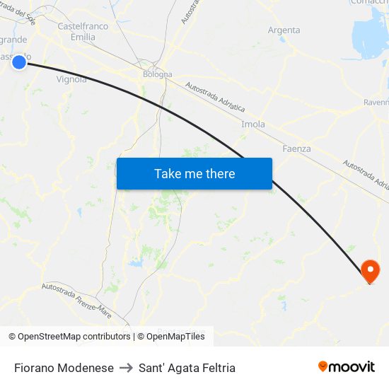 Fiorano Modenese to Sant' Agata Feltria map