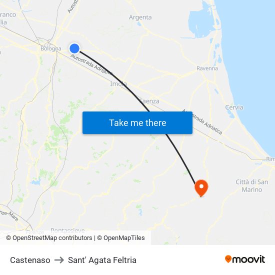 Castenaso to Sant' Agata Feltria map
