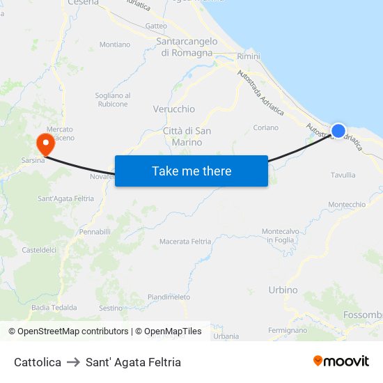 Cattolica to Sant' Agata Feltria map