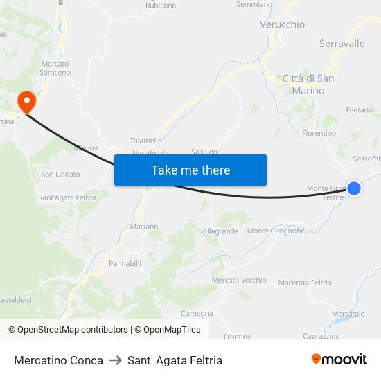 Mercatino Conca to Sant' Agata Feltria map