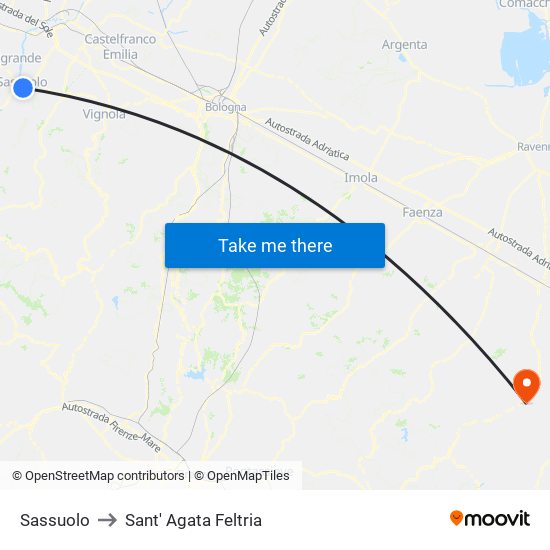 Sassuolo to Sant' Agata Feltria map