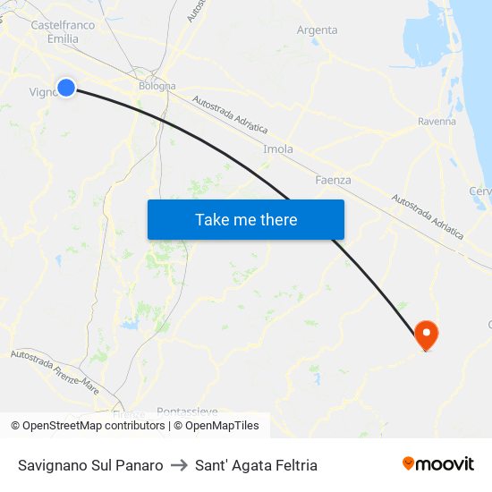 Savignano Sul Panaro to Sant' Agata Feltria map