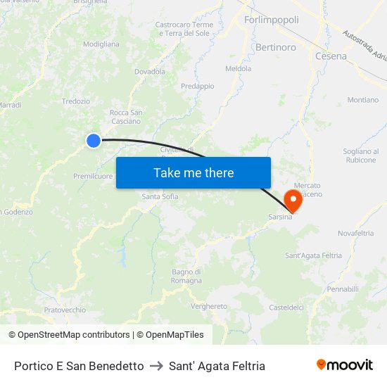 Portico E San Benedetto to Sant' Agata Feltria map