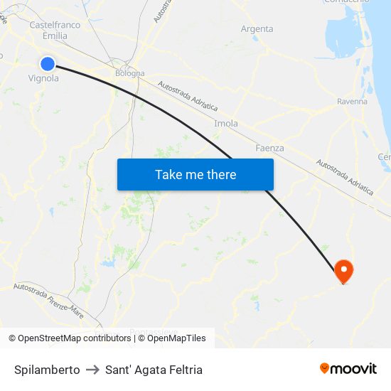 Spilamberto to Sant' Agata Feltria map
