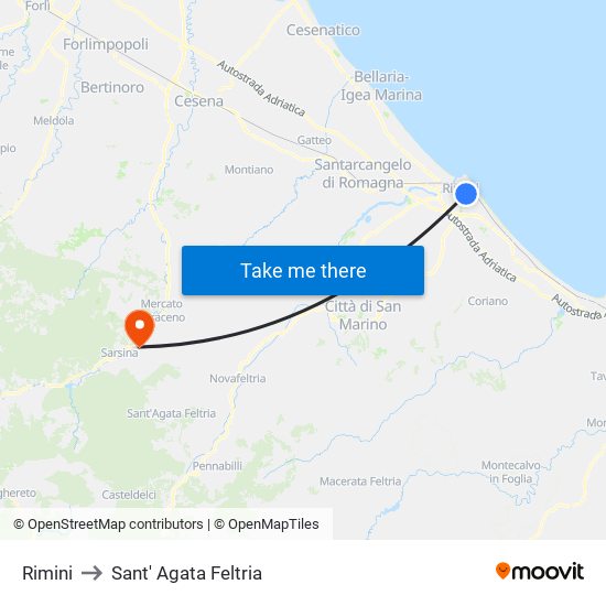 Rimini to Sant' Agata Feltria map