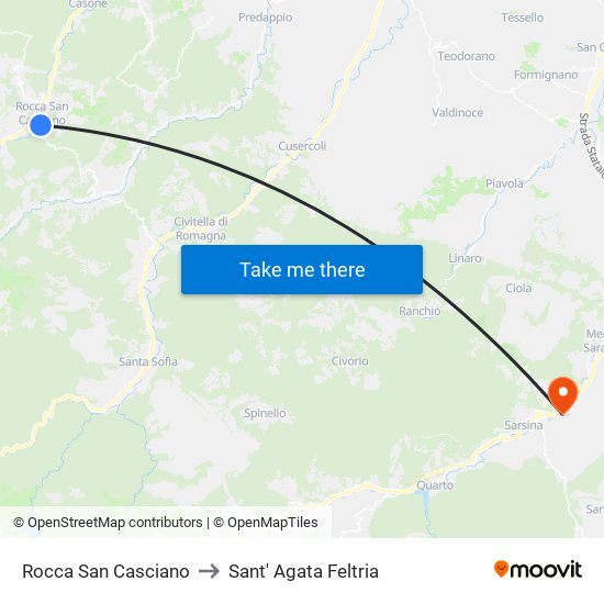 Rocca San Casciano to Sant' Agata Feltria map