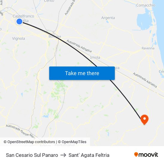 San Cesario Sul Panaro to Sant' Agata Feltria map