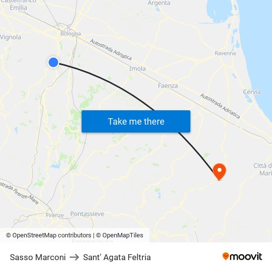 Sasso Marconi to Sant' Agata Feltria map