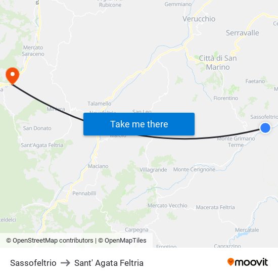 Sassofeltrio to Sant' Agata Feltria map