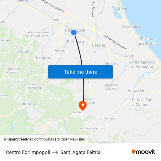 Centro Forlimpopoli to Sant' Agata Feltria map